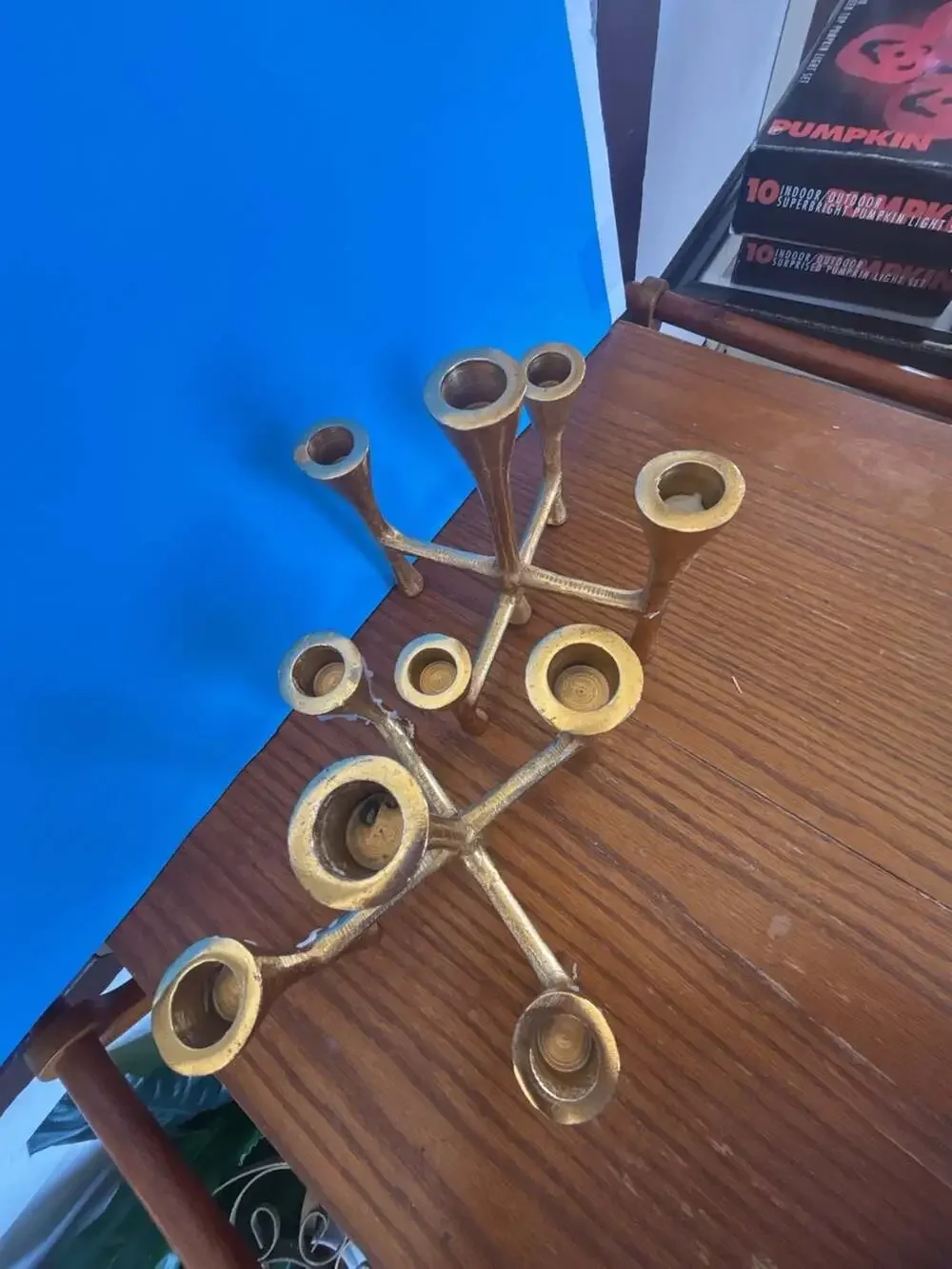 Vintage Brutalist Gold Metal Multi-Taper Candelabra Candle Holder